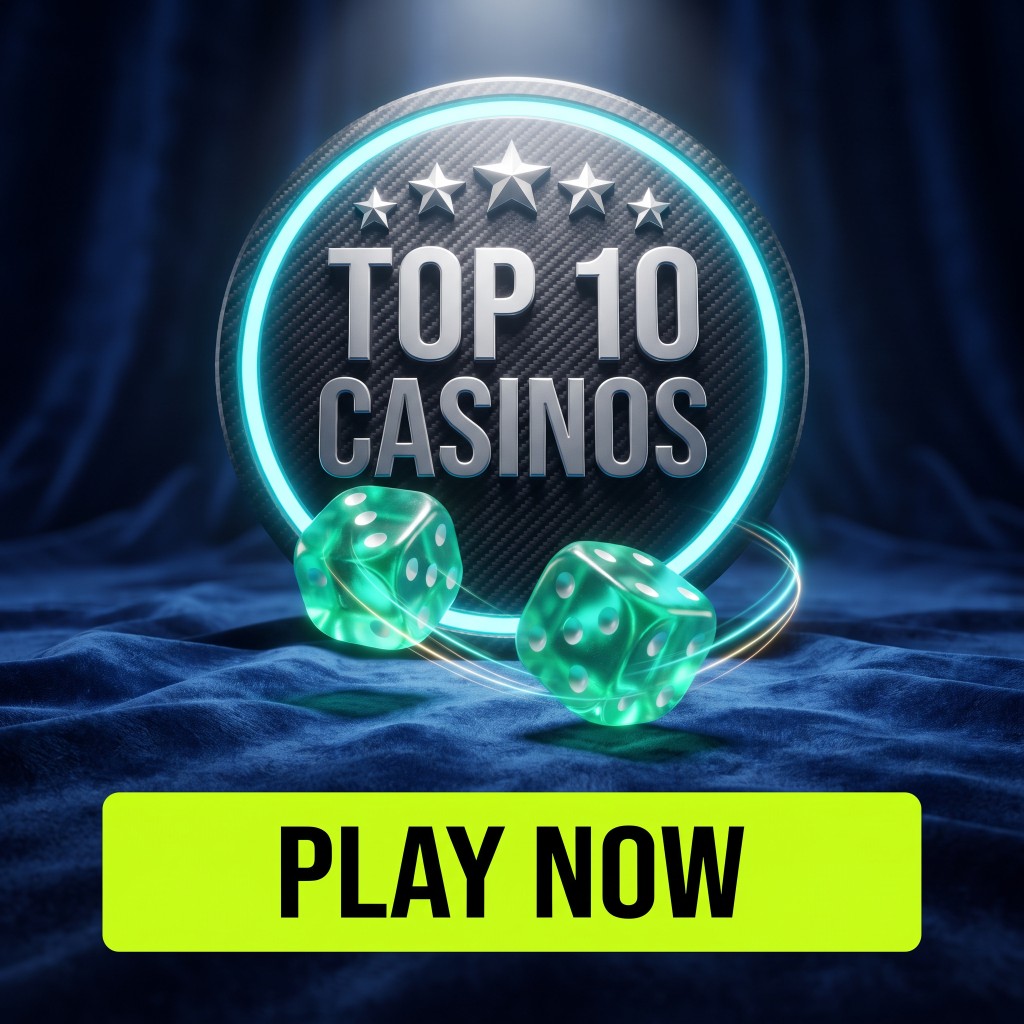 Top 10 casinos artwork with dice and Play Now